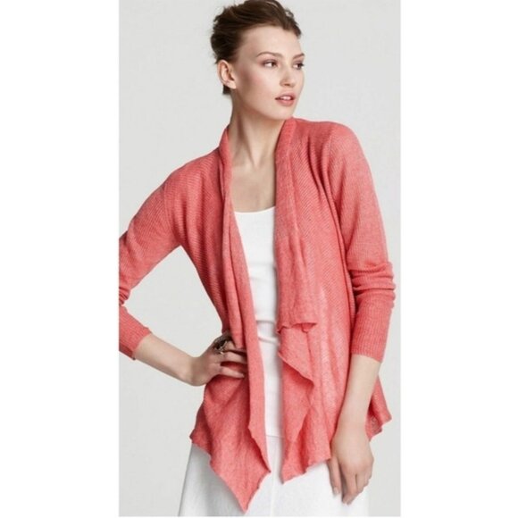 Eileen Fisher Cascading Open Front Long Sleeve Cardigan in Coral Pink Size XS - Picture 8 of 9